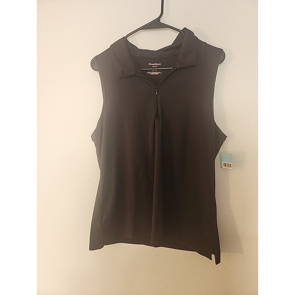 Tommy Bahama Golf Shirt Womens XL Black 1/4 Zip Sleeveless Collared Performance